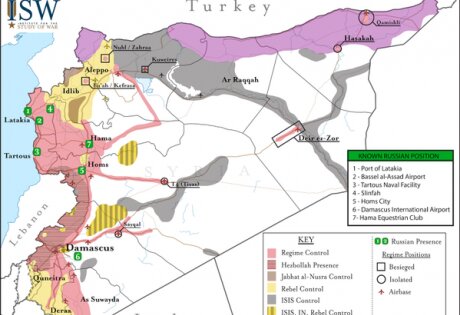 Карта боевых действий в Сирии и баз российской армии от 03.10.15