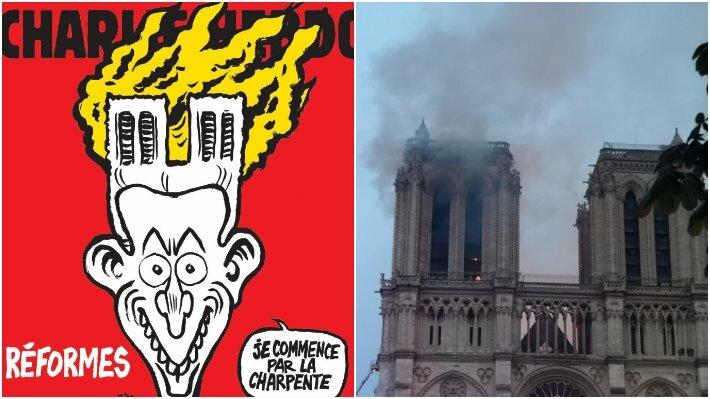 Charlie Hebdo опубликовал карикатуру на Макрона и пожар в Соборе Парижской Богоматери