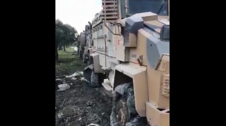 Пробиты колеса и посечена броня: появилось видео последствий удара по турецкой военной колонне 