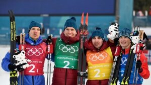 олимпиада 2018, южная корея, пхенчхан, россия, лыжи, лыжники, бронза, серебро, триумф, пьедестал, спринт