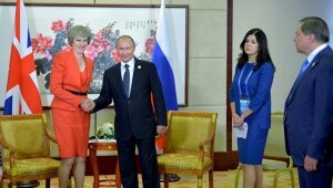 Владимир Путин, Тереза Мэй, рукопожатие, Великобритания, Россия 