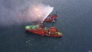 черное море, керченский пролив, танкеры, продолжают гореть