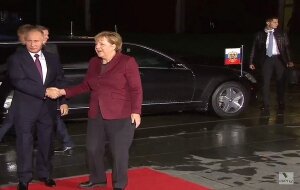 видео, Ангела Меркель, Владимир Путин, рукопожатие, Берлин, нормандская четверка, переговоры