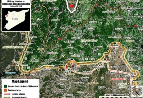 Карта боевых действий в Сирии и баз российской армии от 19.10.15